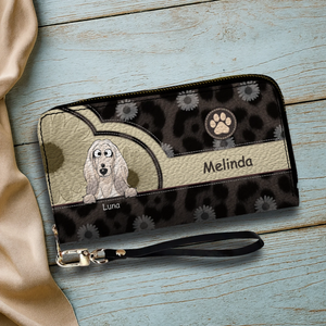 Personalized Leopard & Floral Dog Wallet - Custom Pet Illustration Leather Purse - 89Prints