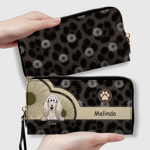 Personalized Leopard & Floral Dog Wallet - Custom Pet Illustration Leather Purse - 89Prints