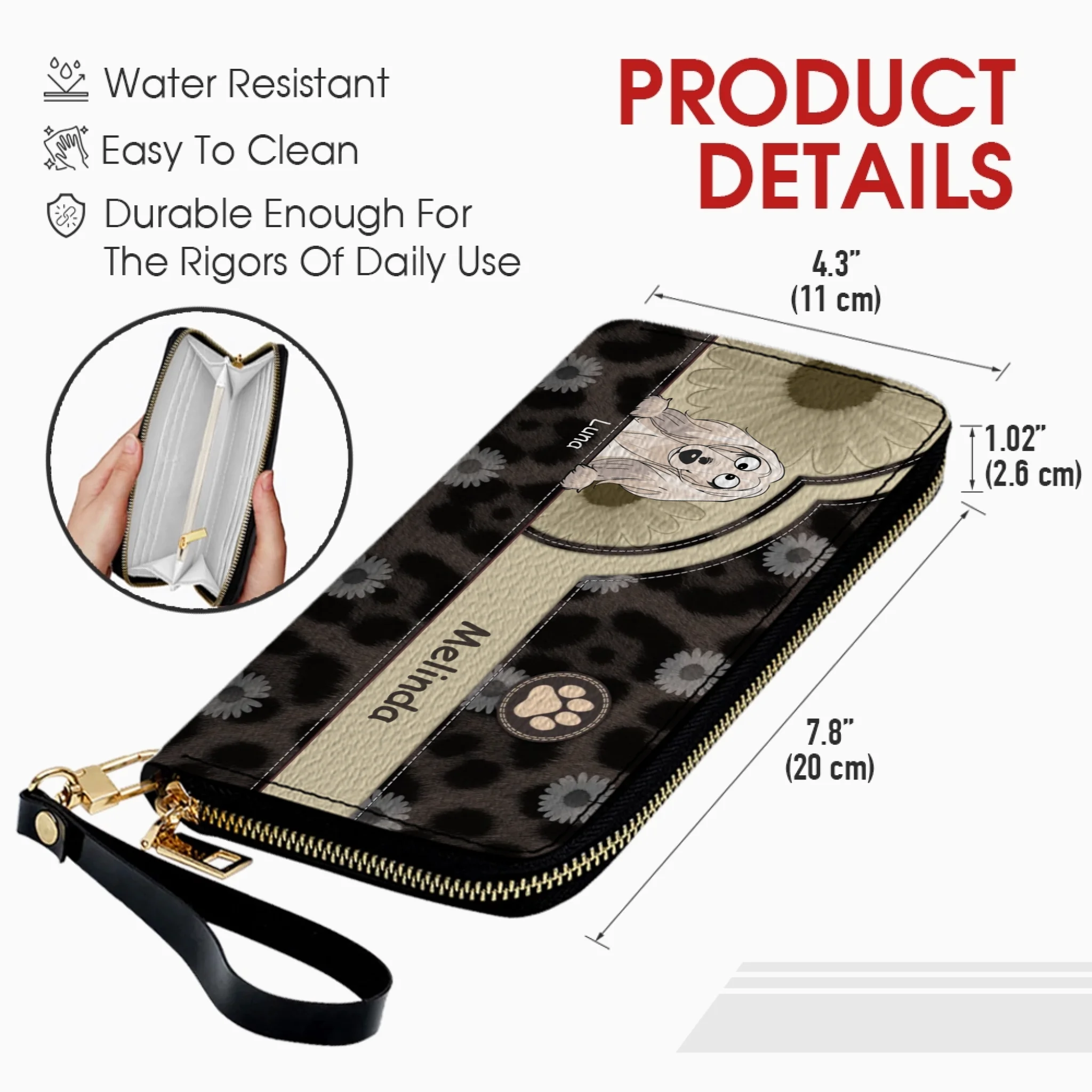 Personalized Leopard & Floral Dog Wallet - Custom Pet Illustration Leather Purse - 89Prints
