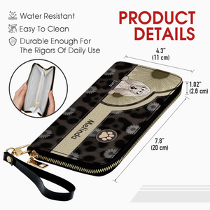 Personalized Leopard & Floral Dog Wallet - Custom Pet Illustration Leather Purse - 89Prints