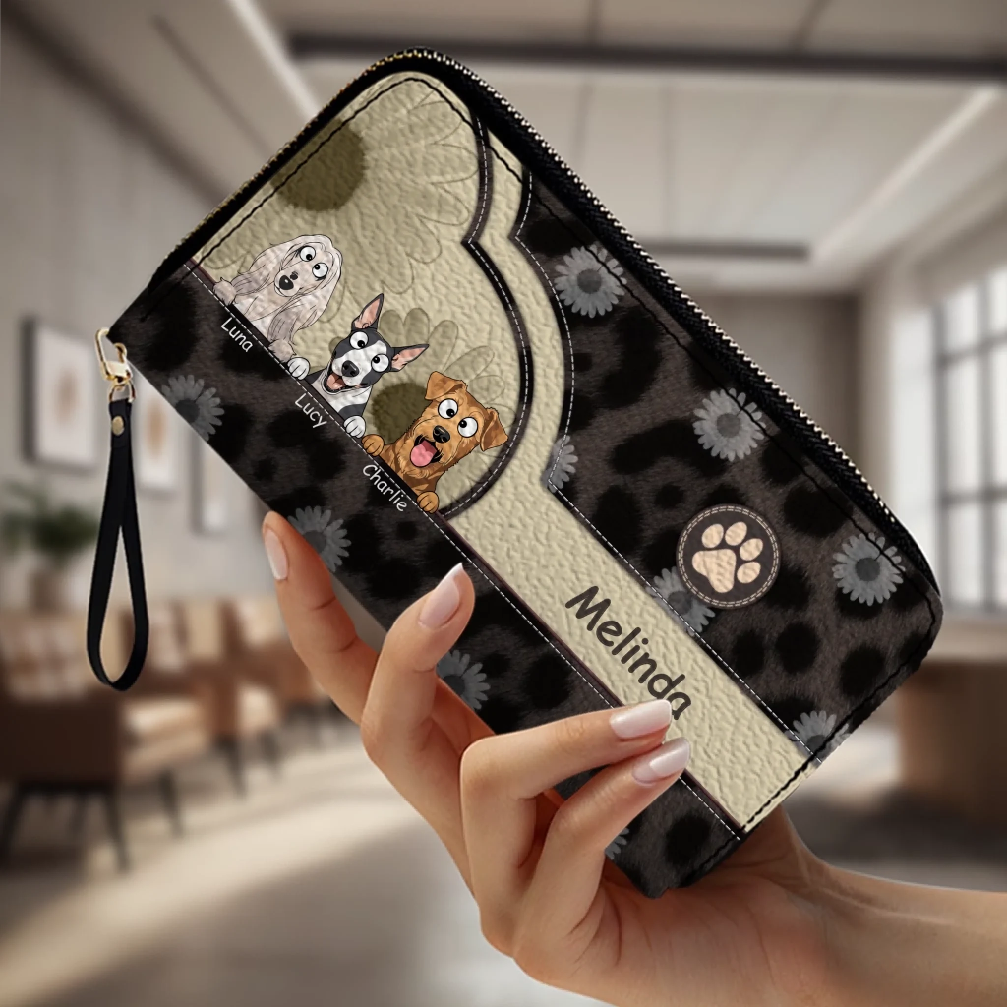 Personalized Leopard & Floral Dog Wallet - Custom Pet Illustration Leather Purse - 89Prints