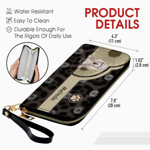 Personalized Leopard & Floral Dog Wallet - Custom Pet Illustration Leather Purse - 89Prints