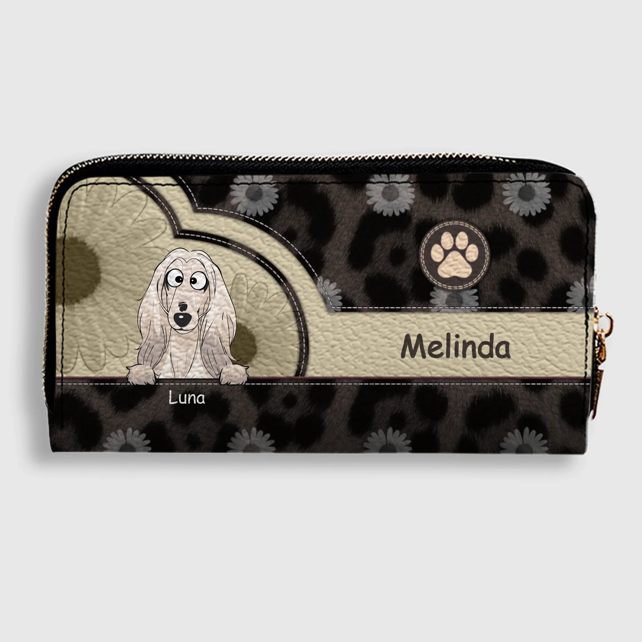 Personalized Leopard & Floral Dog Wallet - Custom Pet Illustration Leather Purse - 89Prints