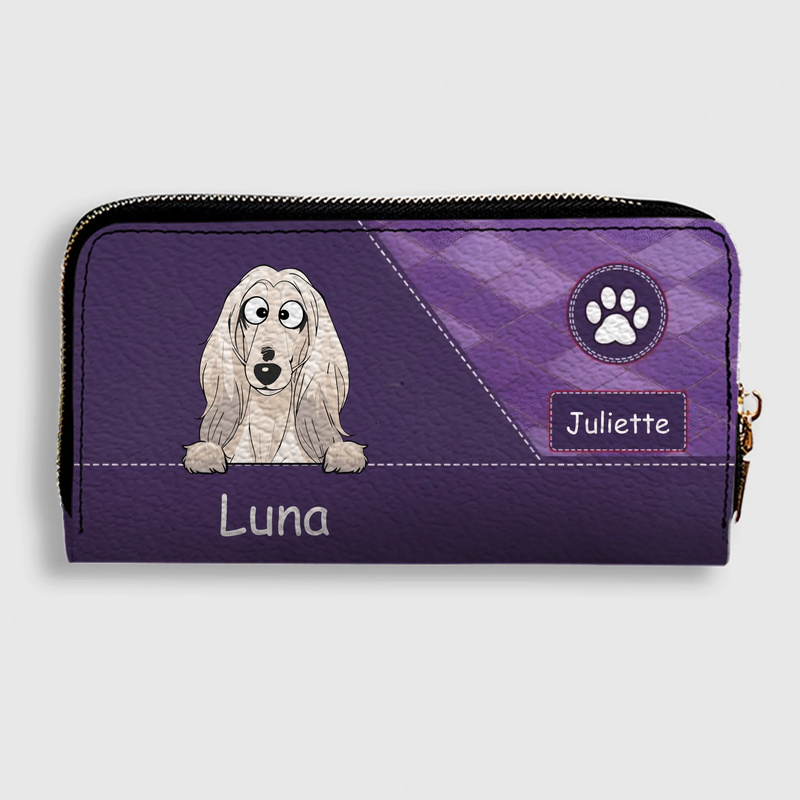 Personalized Pet Portrait Zip-Around Wallet - Custom Name Leather Clutch - 89Prints