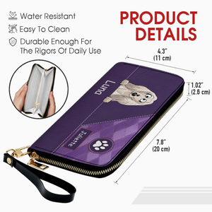 Personalized Pet Portrait Zip-Around Wallet - Custom Name Leather Clutch - 89Prints