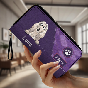 Personalized Pet Portrait Zip-Around Wallet - Custom Name Leather Clutch - 89Prints