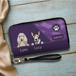 Personalized Pet Portrait Zip-Around Wallet - Custom Name Leather Clutch - 89Prints