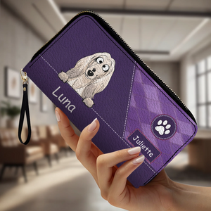 Personalized Pet Portrait Zip-Around Wallet - Custom Name Leather Clutch - 89Prints