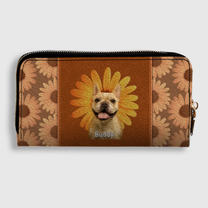 Custom Dog Photo Leather Wallet - Personalized Pet Portrait Zip Around Purse - 89Prints
