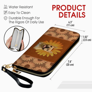 Custom Dog Photo Leather Wallet - Personalized Pet Portrait Zip Around Purse - 89Prints