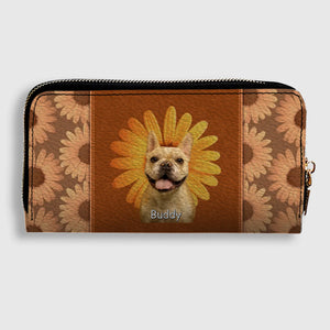 Custom Dog Photo Leather Wallet - Personalized Pet Portrait Zip Around Purse - 89Prints
