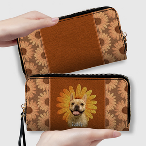Custom Dog Photo Leather Wallet - Personalized Pet Portrait Zip Around Purse - 89Prints