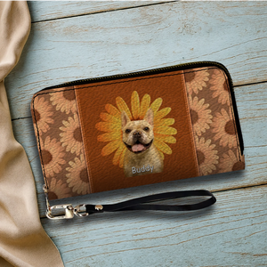 Custom Dog Photo Leather Wallet - Personalized Pet Portrait Zip Around Purse - 89Prints