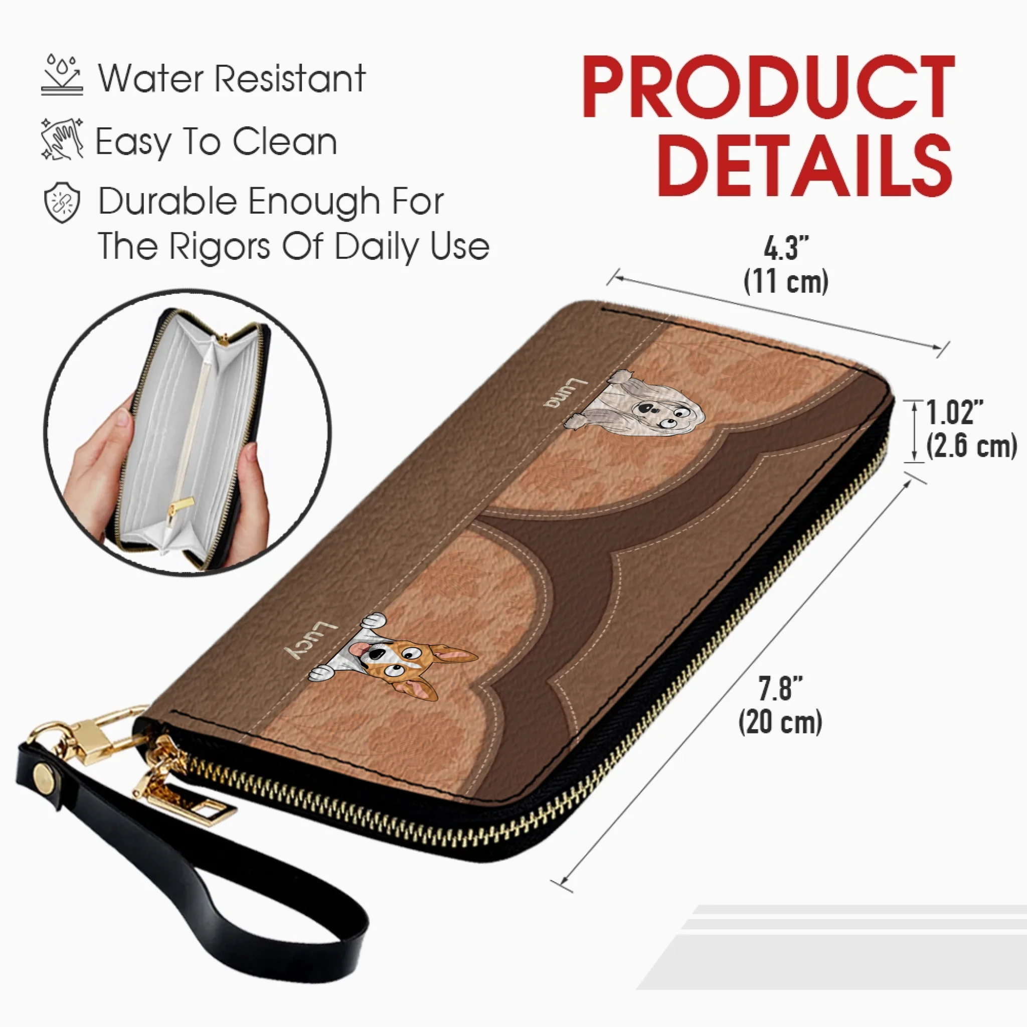 Custom Dog Photo Leather Wallet - Personalized Pet Portrait Zip-Around Purse - 89Prints