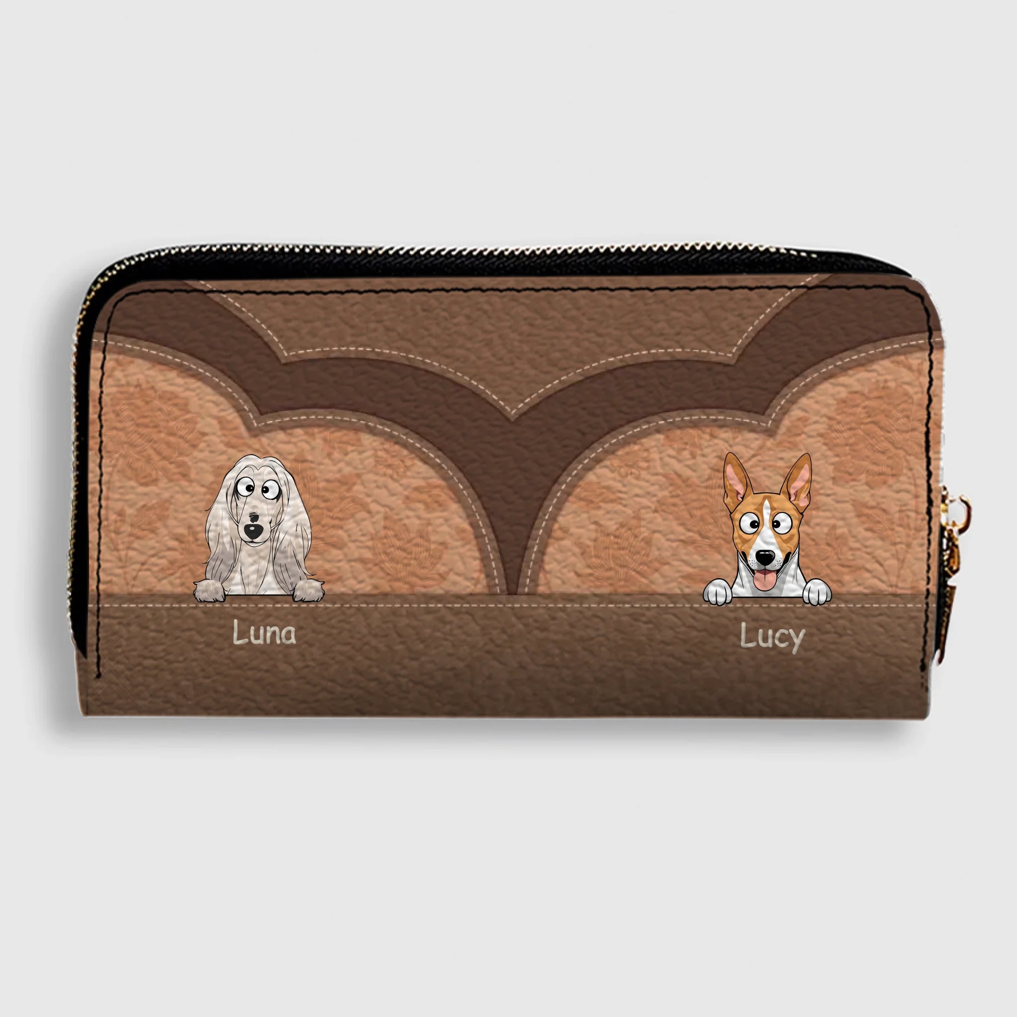 Custom Dog Photo Leather Wallet - Personalized Pet Portrait Zip-Around Purse - 89Prints