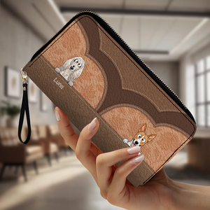 Custom Dog Photo Leather Wallet - Personalized Pet Portrait Zip-Around Purse - 89Prints