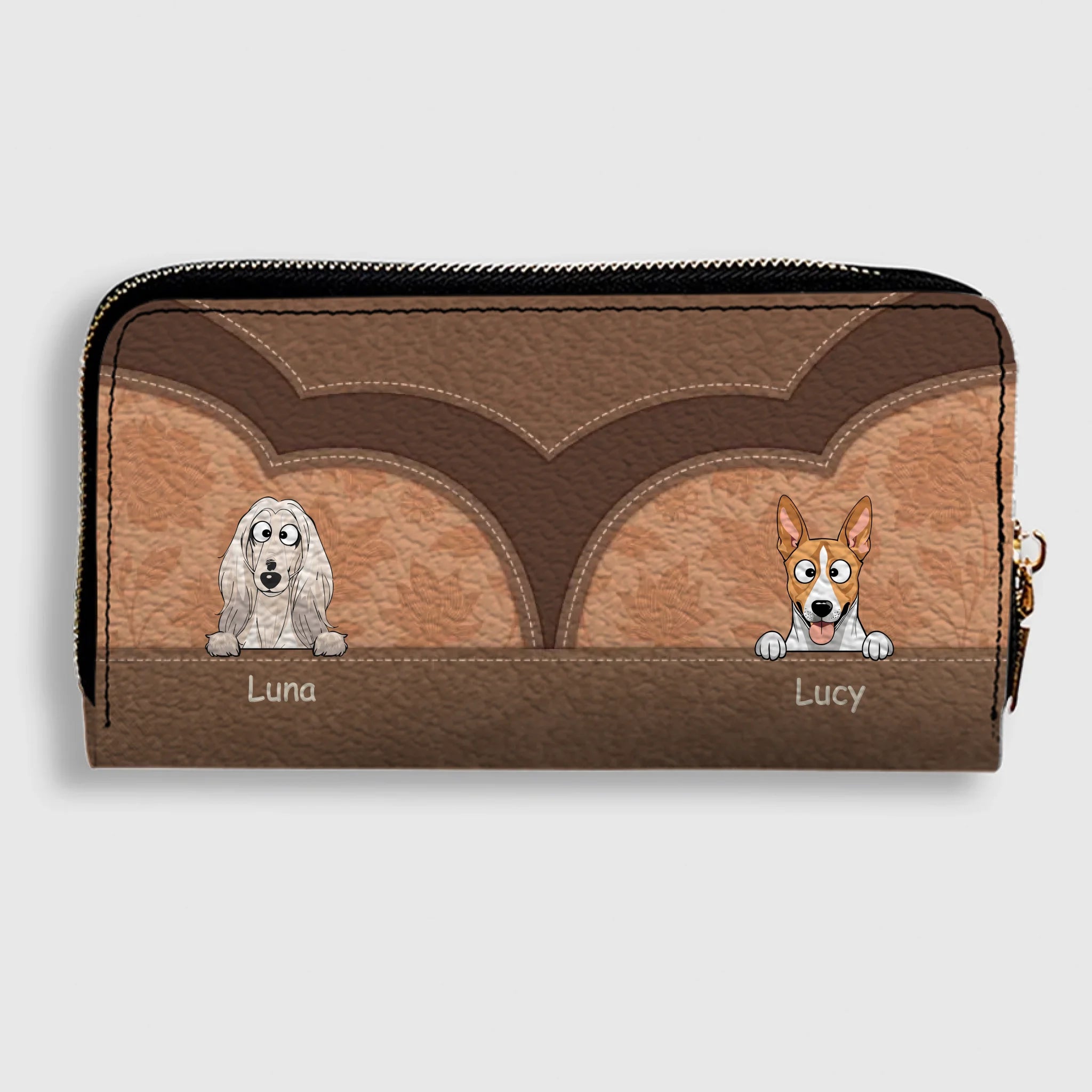 Custom Dog Photo Leather Wallet - Personalized Pet Portrait Zip-Around Purse - 89Prints