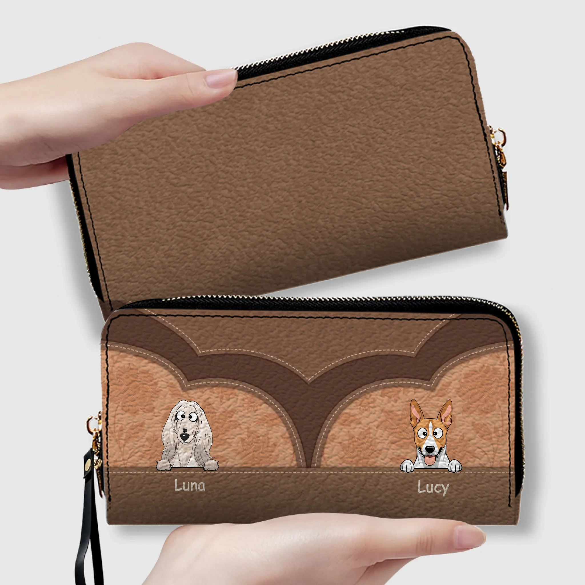 Custom Dog Photo Leather Wallet - Personalized Pet Portrait Zip-Around Purse - 89Prints