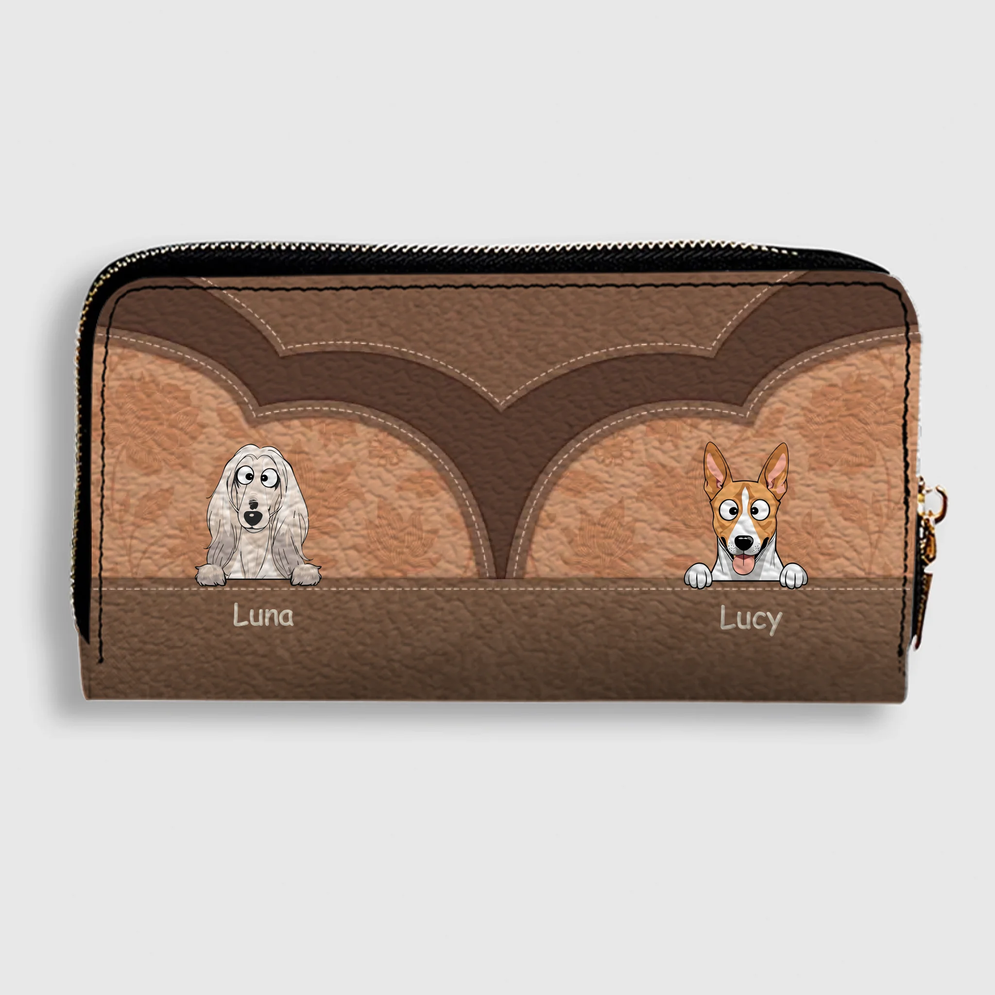 Custom Dog Photo Leather Wallet - Personalized Pet Portrait Zip-Around Purse - 89Prints