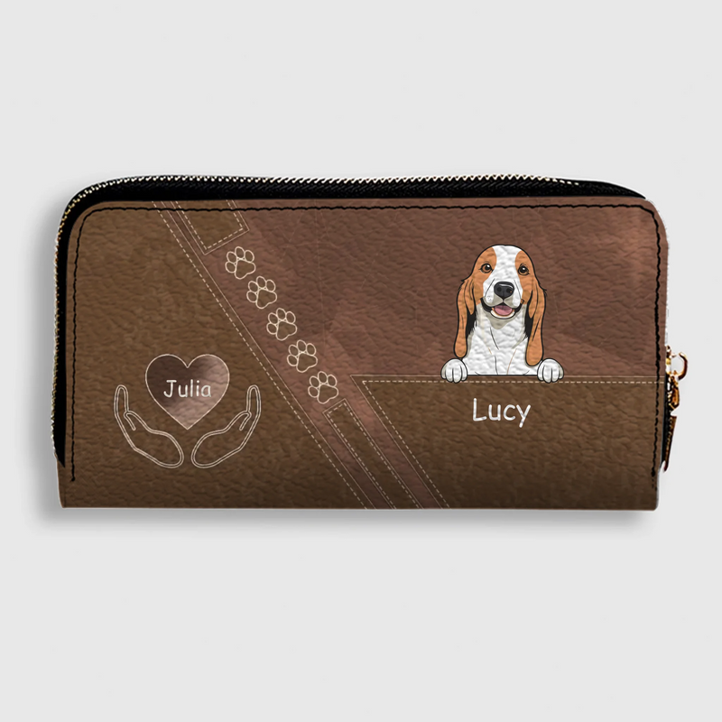 Custom Dog Photo Wallet - Personalized Pet Portrait Leather Purse with Wristlet - 89Prints