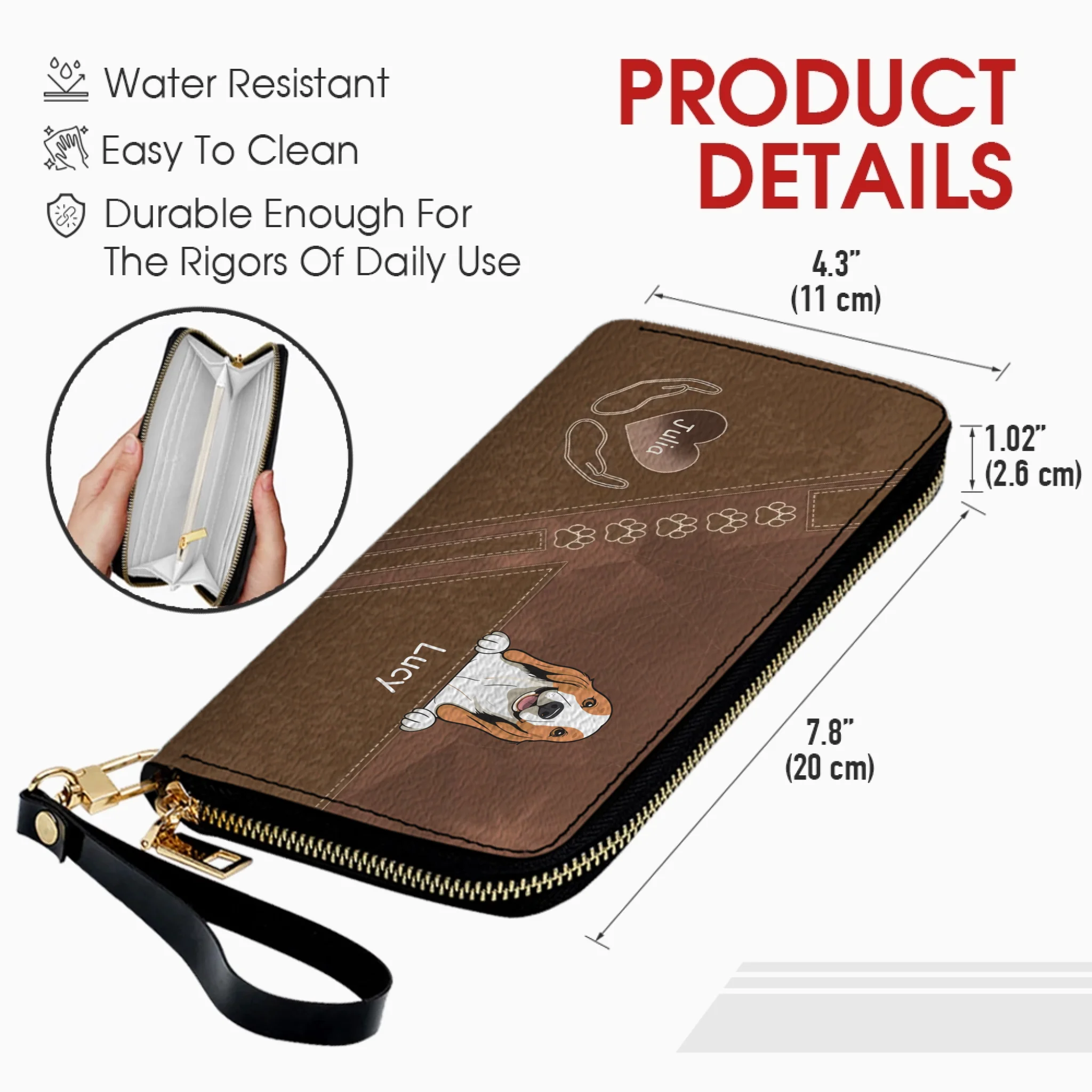 Custom Dog Photo Wallet - Personalized Pet Portrait Leather Purse with Wristlet - 89Prints