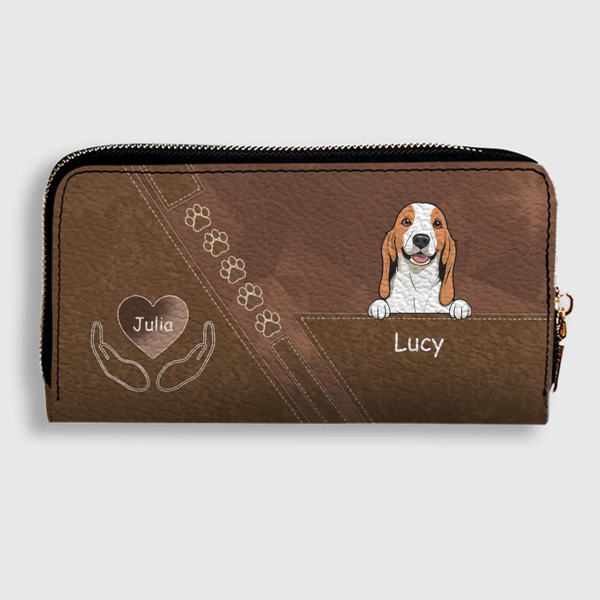 Custom Dog Photo Wallet - Personalized Pet Portrait Leather Purse with Wristlet - 89Prints