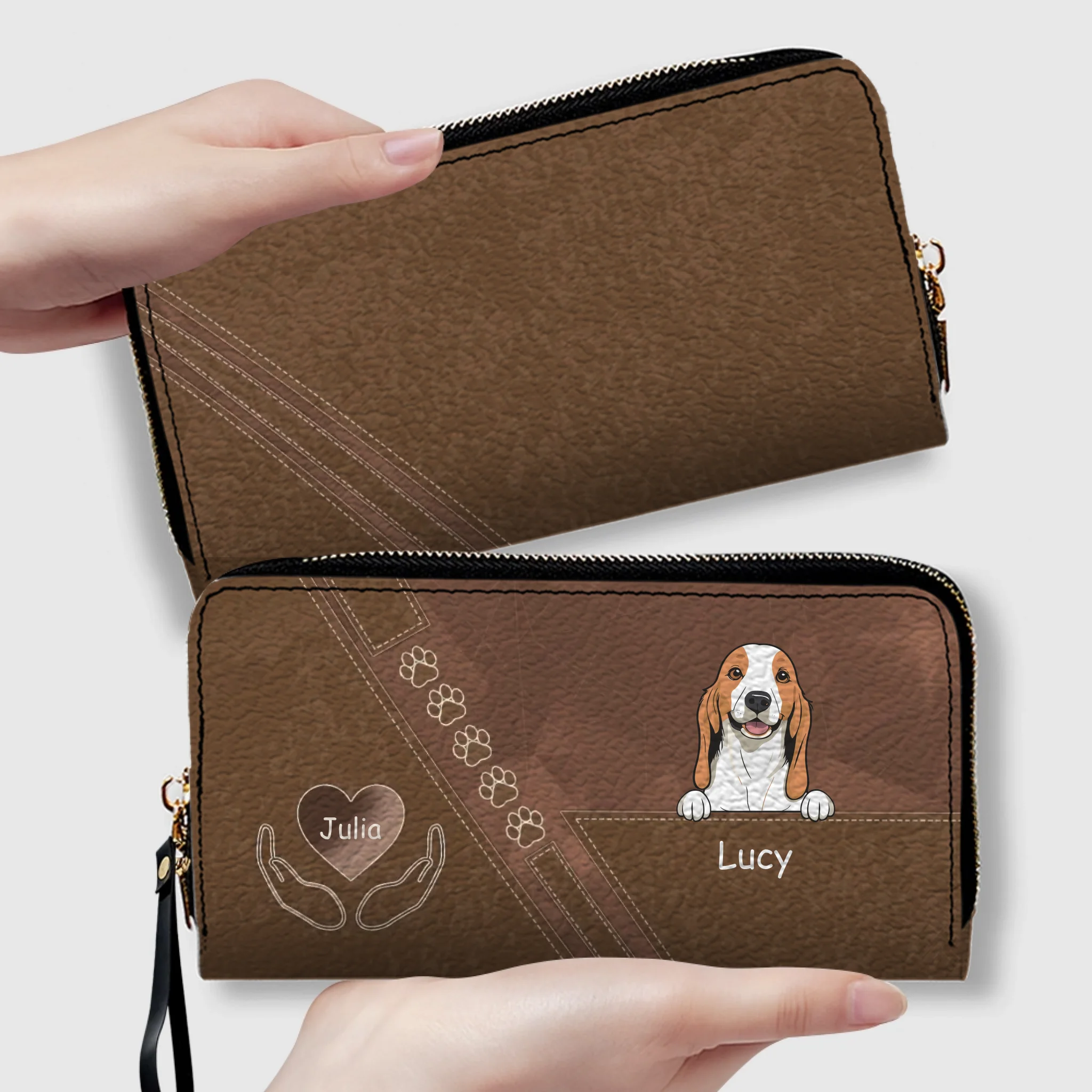 Custom Dog Photo Wallet - Personalized Pet Portrait Leather Purse with Wristlet - 89Prints