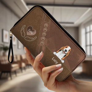 Custom Dog Photo Wallet - Personalized Pet Portrait Leather Purse with Wristlet - 89Prints