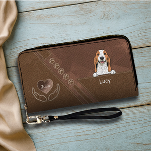 Custom Dog Photo Wallet - Personalized Pet Portrait Leather Purse with Wristlet - 89Prints