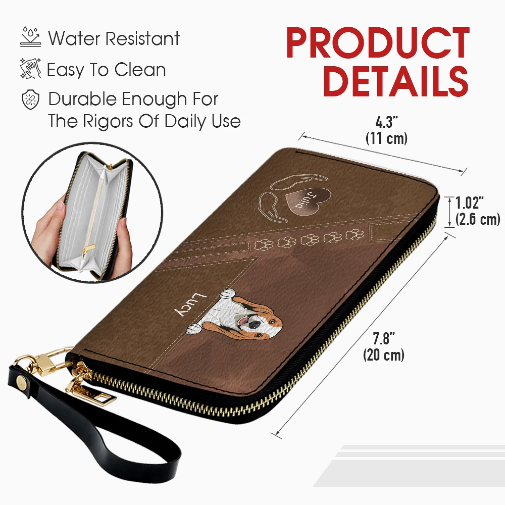 Custom Dog Photo Wallet - Personalized Pet Portrait Leather Purse with Wristlet - 89Prints