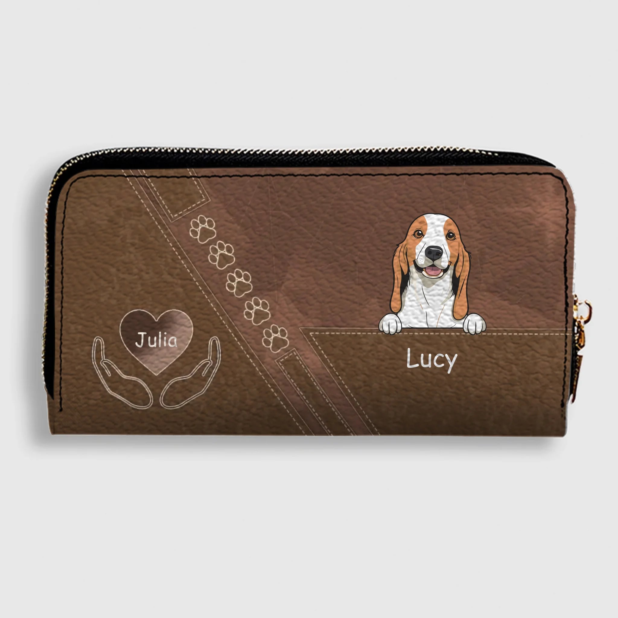Custom Dog Photo Wallet - Personalized Pet Portrait Leather Purse with Wristlet - 89Prints