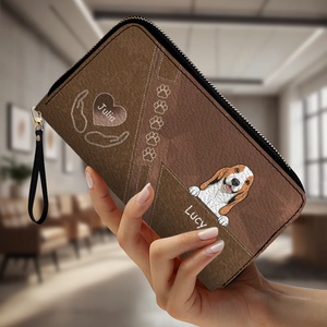 Custom Dog Photo Wallet - Personalized Pet Portrait Leather Purse with Wristlet - 89Prints
