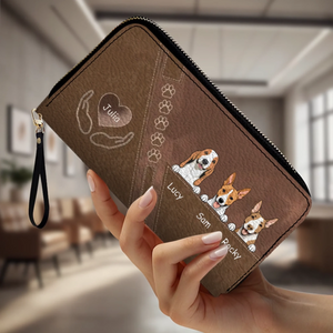 Custom Dog Photo Wallet - Personalized Pet Portrait Leather Purse with Wristlet - 89Prints