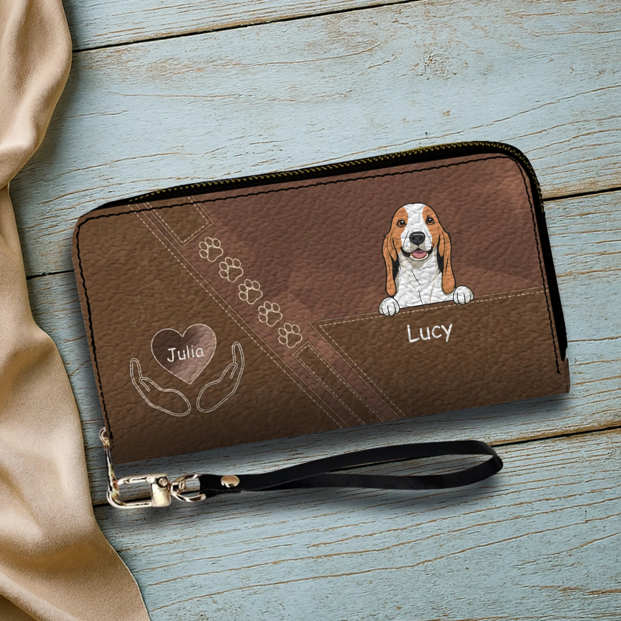 Custom Dog Photo Wallet - Personalized Pet Portrait Leather Purse with Wristlet - 89Prints