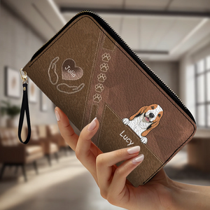 Custom Dog Photo Wallet - Personalized Pet Portrait Leather Purse with Wristlet - 89Prints