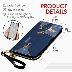 Personalized Dog Cartoon Wallet - Custom Name Leather Zip-Around Purse - 89Prints