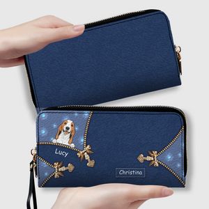 Personalized Dog Cartoon Wallet - Custom Name Leather Zip-Around Purse - 89Prints