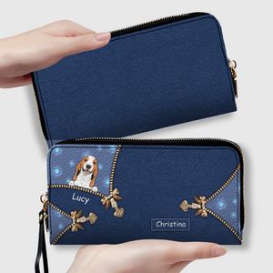 Personalized Dog Cartoon Wallet - Custom Name Leather Zip-Around Purse - 89Prints