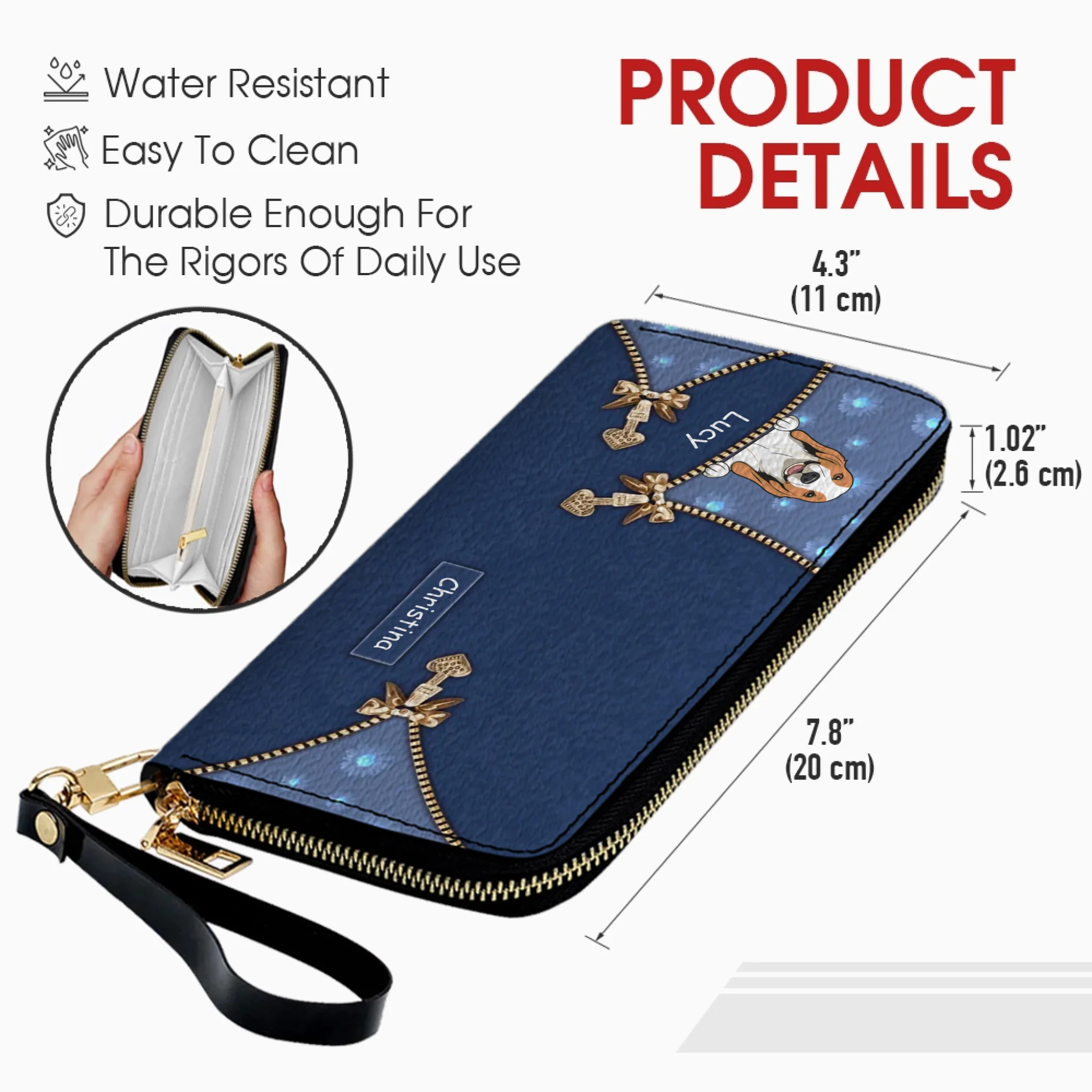 Personalized Dog Cartoon Wallet - Custom Name Leather Zip-Around Purse - 89Prints