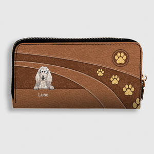 Personalized Dog Cartoon Wallet - Custom Name Leather Zip-Around Purse - 89Prints