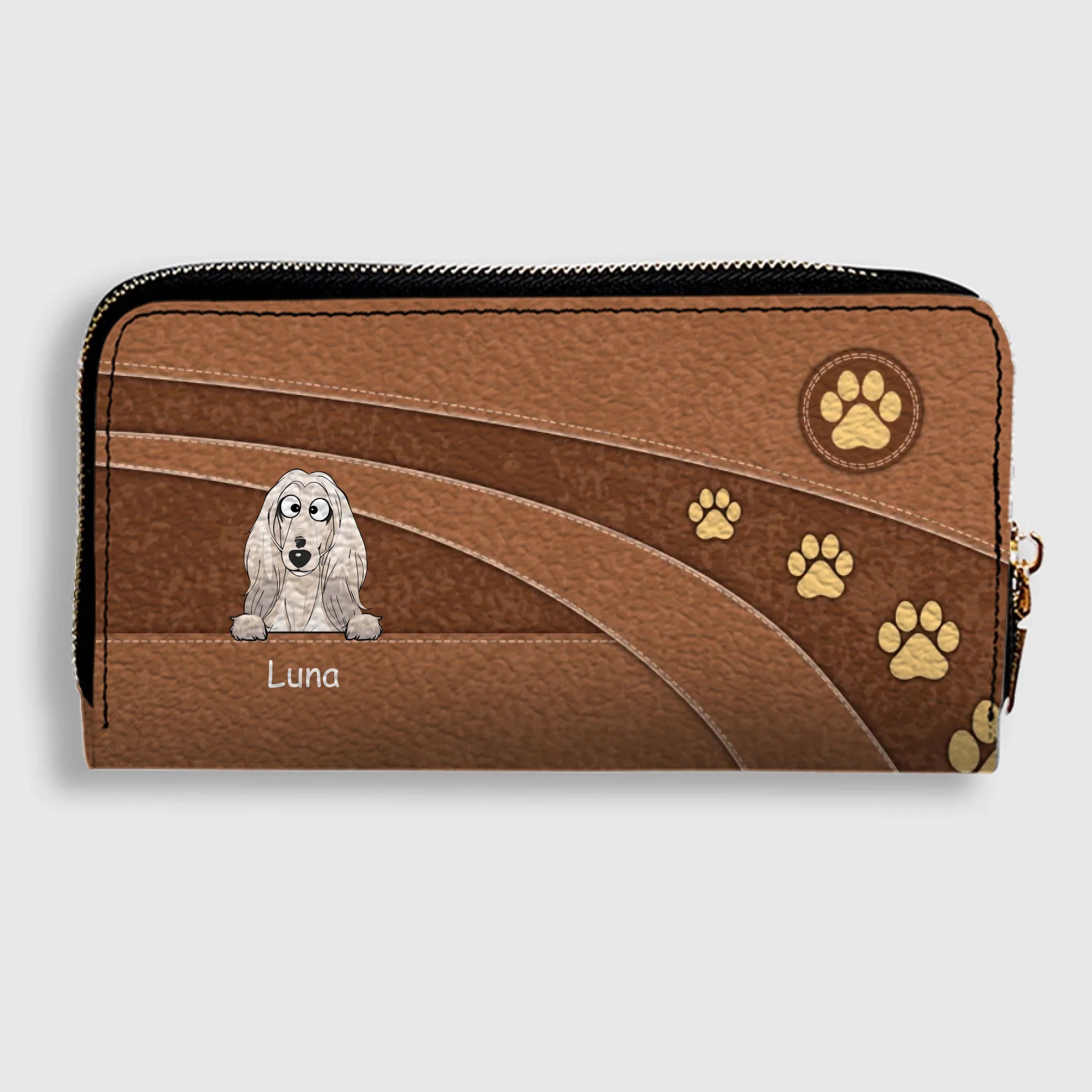 Personalized Dog Cartoon Wallet - Custom Name Leather Zip-Around Purse - 89Prints