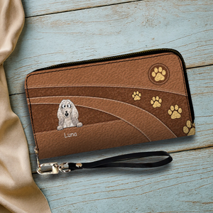Personalized Dog Cartoon Wallet - Custom Name Leather Zip-Around Purse - 89Prints