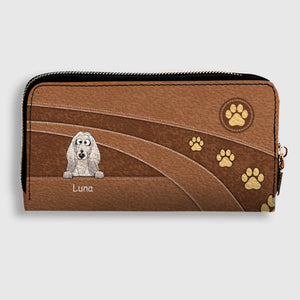 Personalized Dog Cartoon Wallet - Custom Name Leather Zip-Around Purse - 89Prints