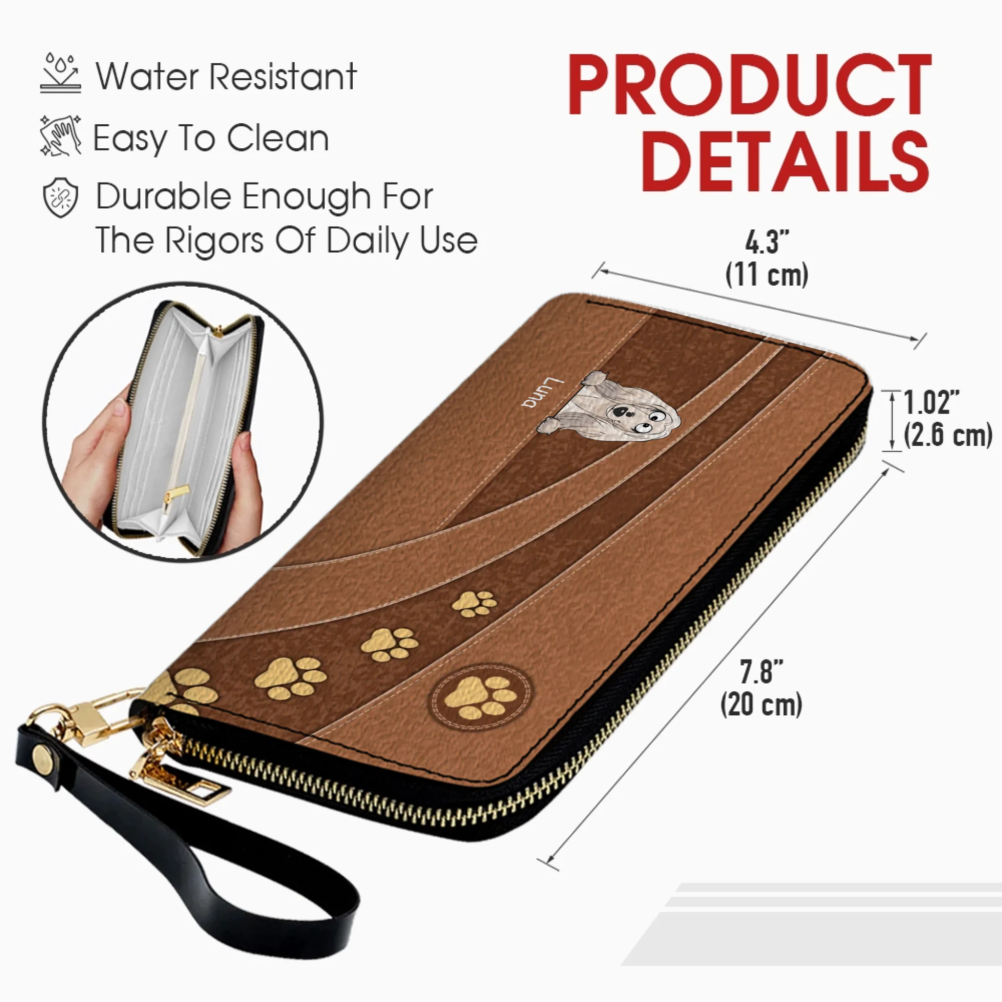 Personalized Dog Cartoon Wallet - Custom Name Leather Zip-Around Purse - 89Prints