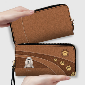 Personalized Dog Cartoon Wallet - Custom Name Leather Zip-Around Purse - 89Prints