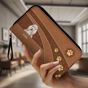 Personalized Dog Cartoon Wallet - Custom Name Leather Zip-Around Purse - 89Prints