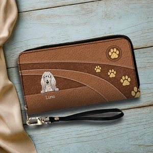 Personalized Dog Cartoon Wallet - Custom Name Leather Zip-Around Purse - 89Prints
