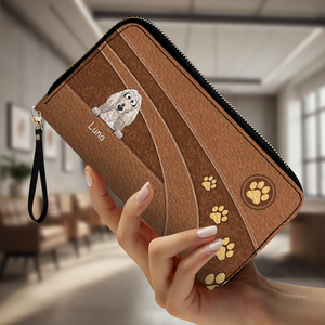 Personalized Dog Cartoon Wallet - Custom Name Leather Zip-Around Purse - 89Prints
