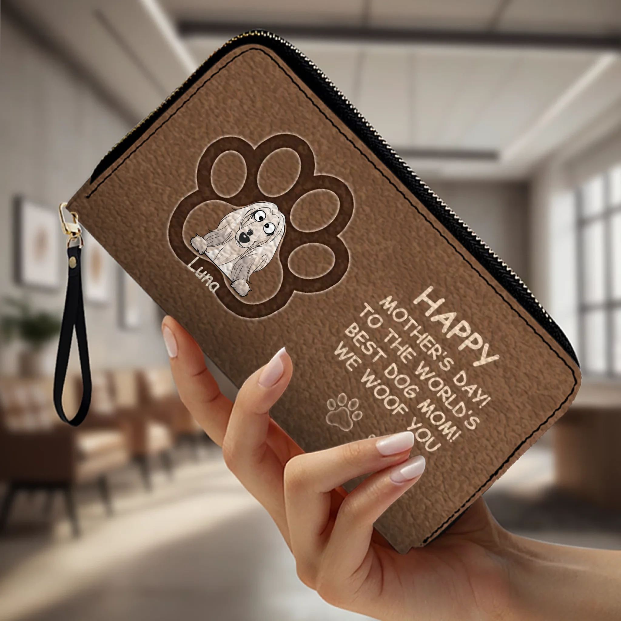 Personalized Dog Photo Leather Wallet – Custom Pet Portrait & Name Gift for Dog Mom - 89Prints