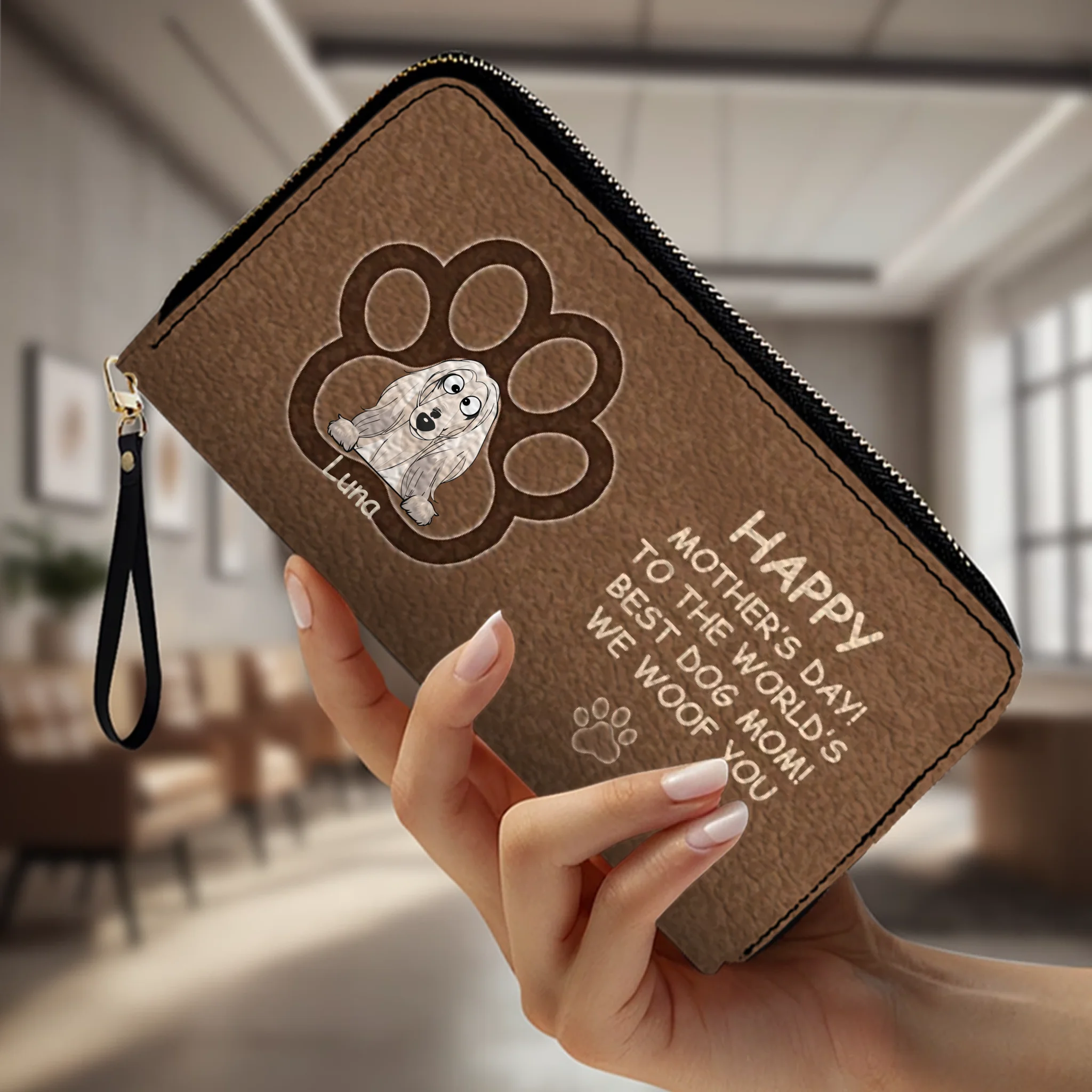 Personalized Dog Photo Leather Wallet – Custom Pet Portrait & Name Gift for Dog Mom - 89Prints